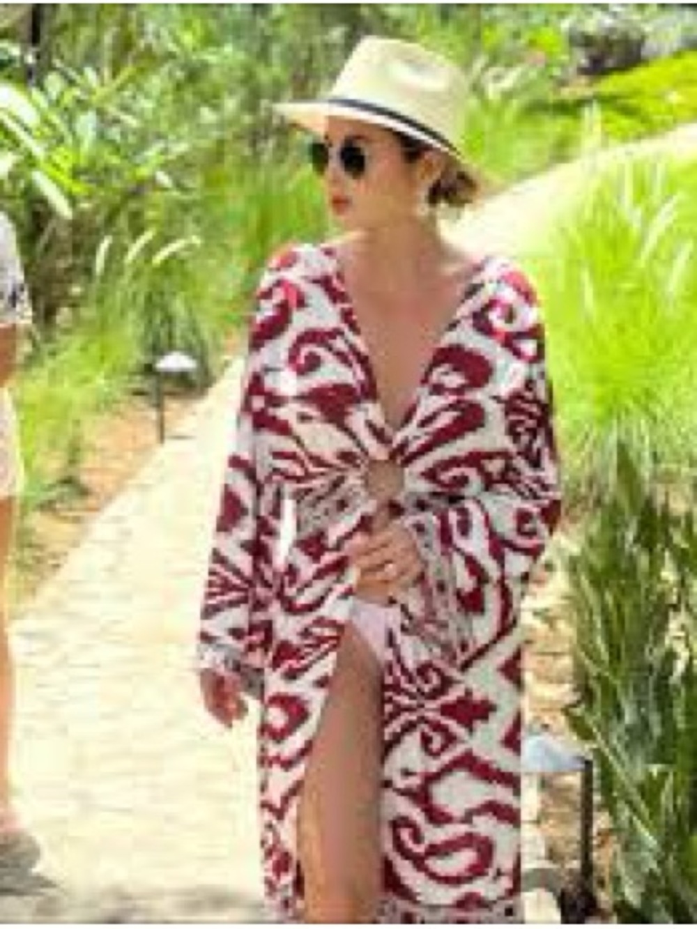 Anthropologie Burgundy and White Tie-Front Maxi Coverup M/L